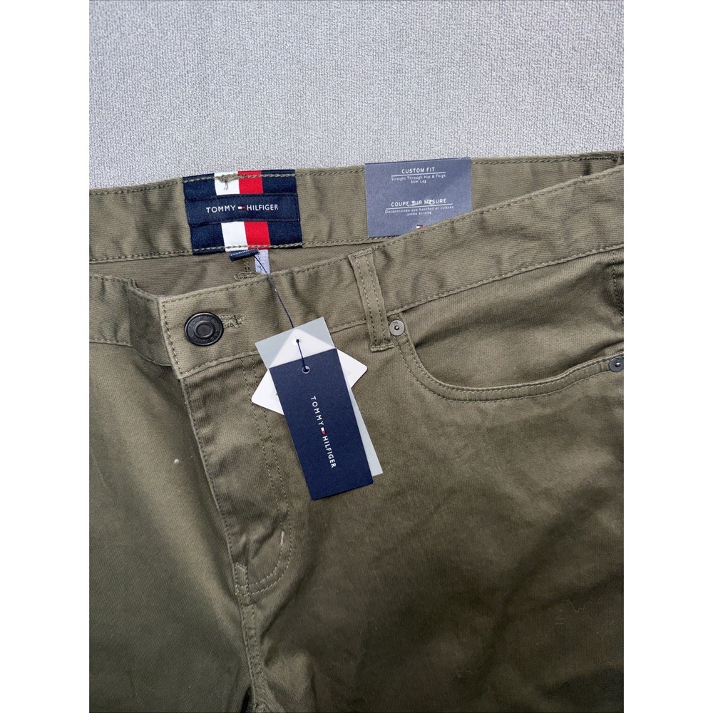 Tommy Hilfiger Mens Sz 34x30 Flex Straight Leg Stretch Logo Green 5 Pocket Pants - Picture 5 of 10